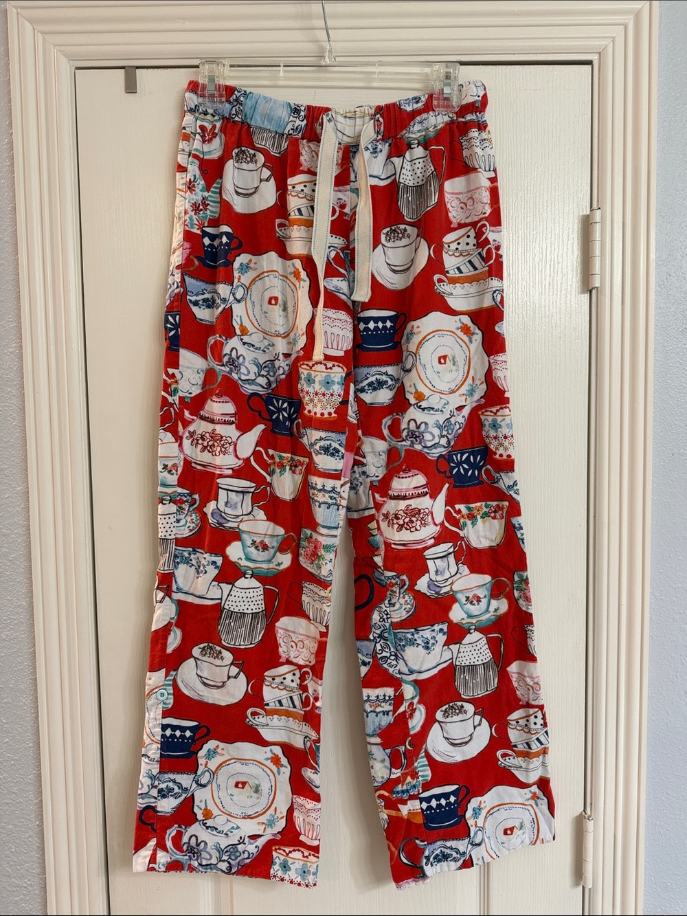 Anthropologie Red Tea Set Print Pajama Pants